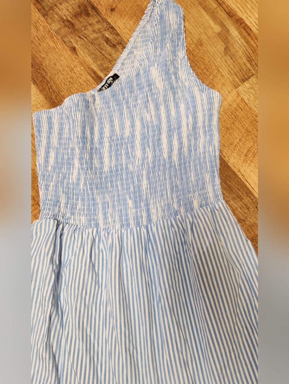 BTFBM One-Shoulder Smocked Blue & White Striped Maxi Dress , Size M